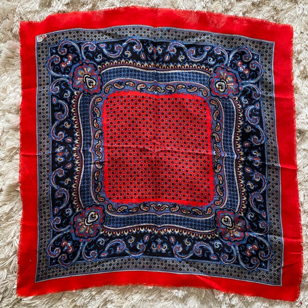 Vintage 90s Red and Blue Paisley Scarf